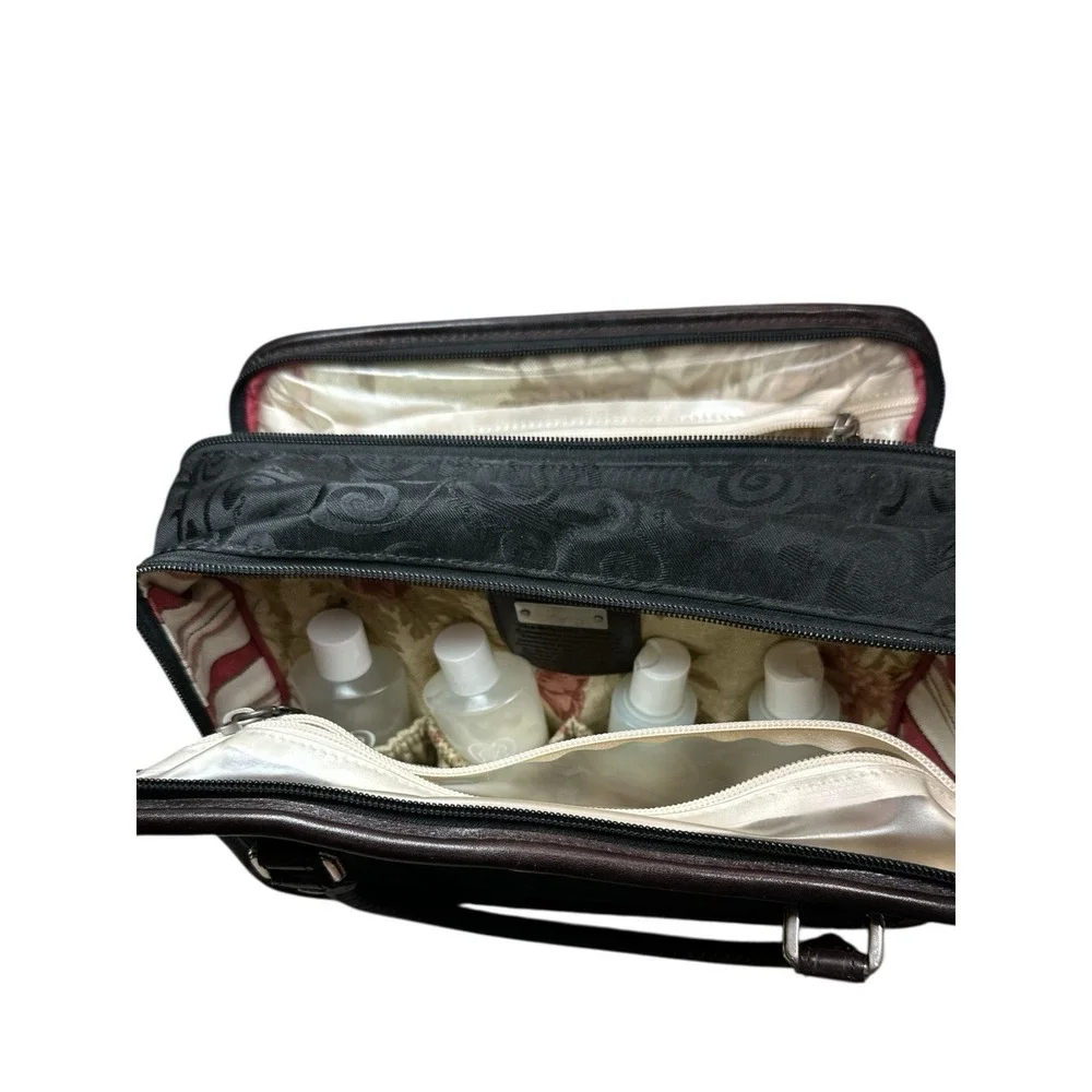 Vintage Brighton Cosmetic Travel Toiletries Bag Brown Leather Black Canvas Case